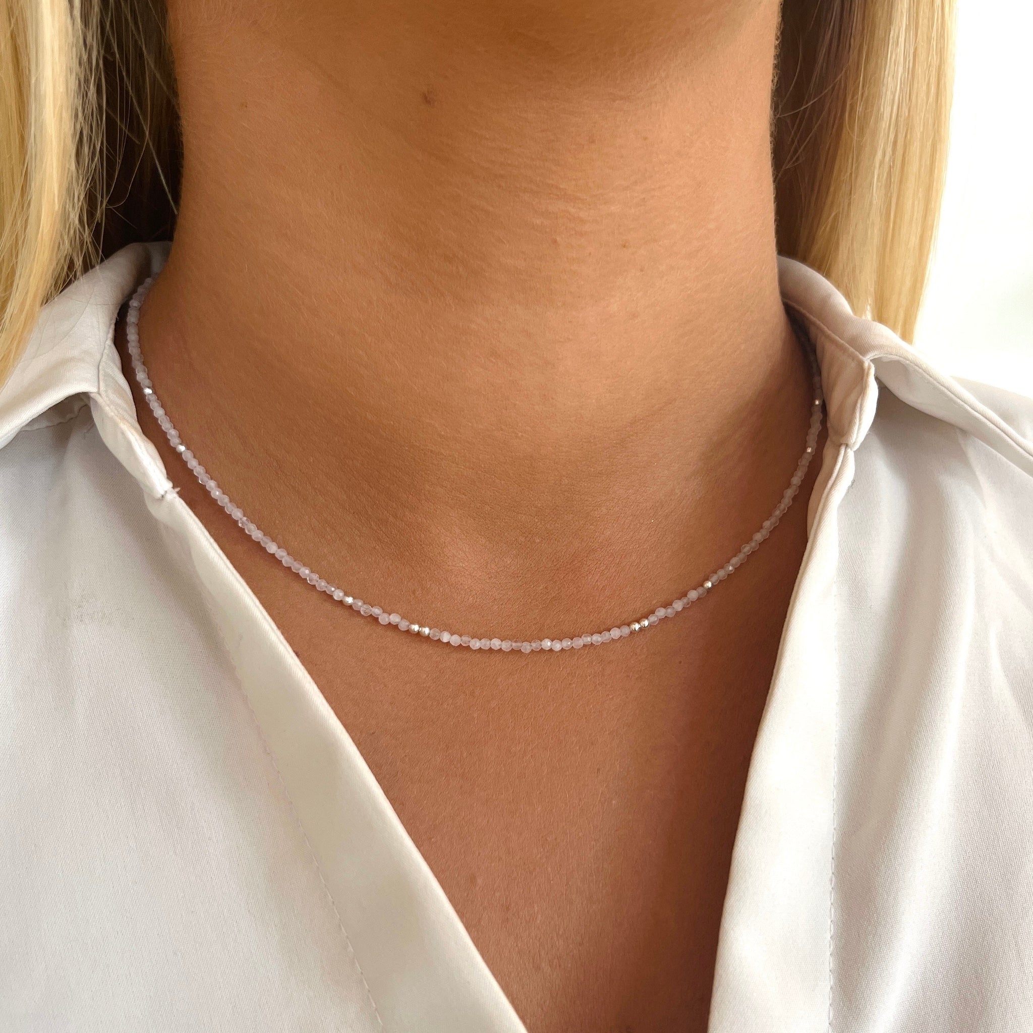 Halsband Rosenkvarts Kristall Sterling Silver