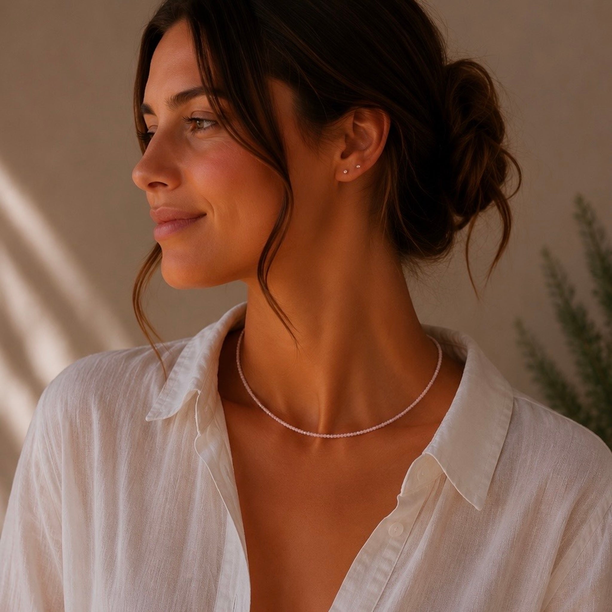 Rosenkvarts kristall halsband sterling silver